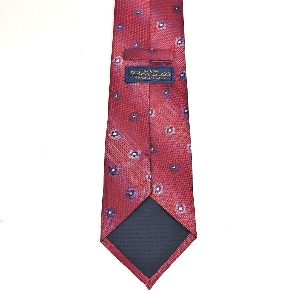 Borrelli Men's Multi Colored Red Purple Floral Hand Stitched Elegant Tie - READ - Picture 6 of 12